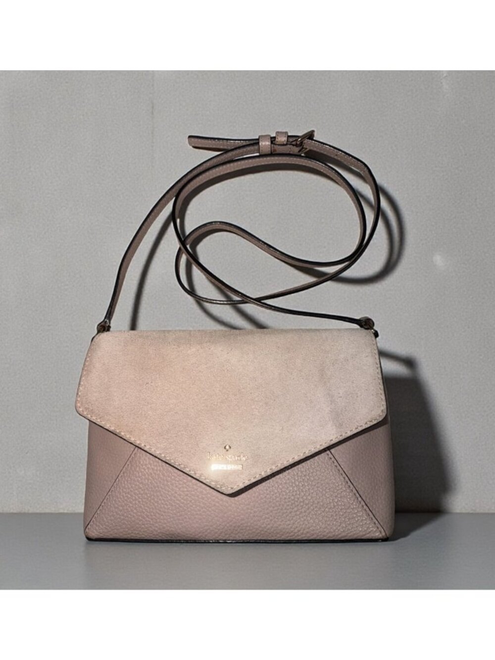 Kate Spade Spencer Court Monday Taupe Suede and Leather Envelope Crossbody Bag